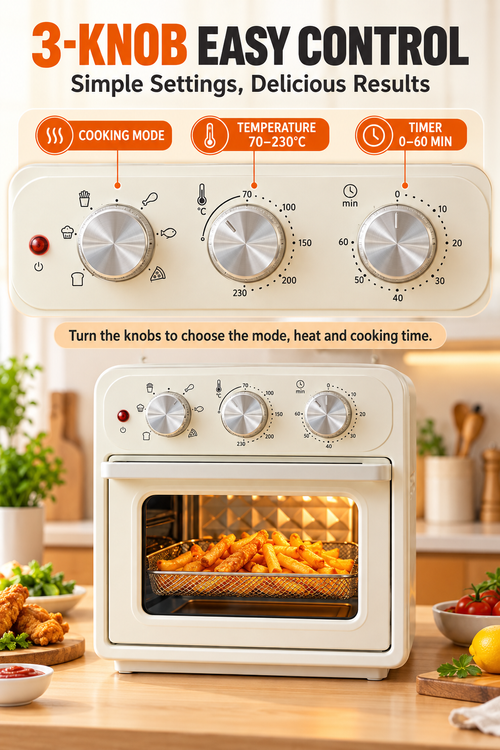 🔥 25L Large Capacity Air Fryer Oven – 1300W Power | Adjustable Temperature | 60-Minute Timer | Perfect for Family Cooking