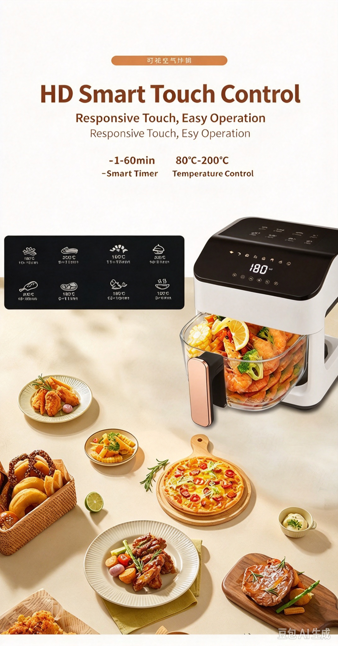 isual Air Fryer Oven, Glass Liner, Zero Coating, No Flip Required for Home Kitchen