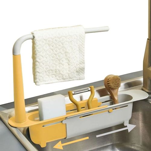 Double Telescopic Plastic Sink Drain Rack Soap Sponge Holder Organizer Sink Shelf Hanger Expandable Storage Basket Kitchen Tool