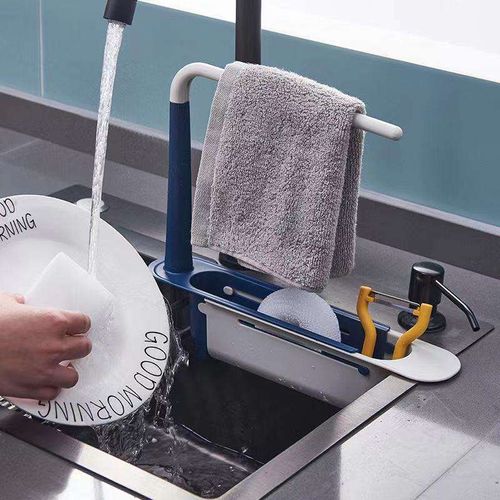Double Telescopic Plastic Sink Drain Rack Soap Sponge Holder Organizer Sink Shelf Hanger Expandable Storage Basket Kitchen Tool