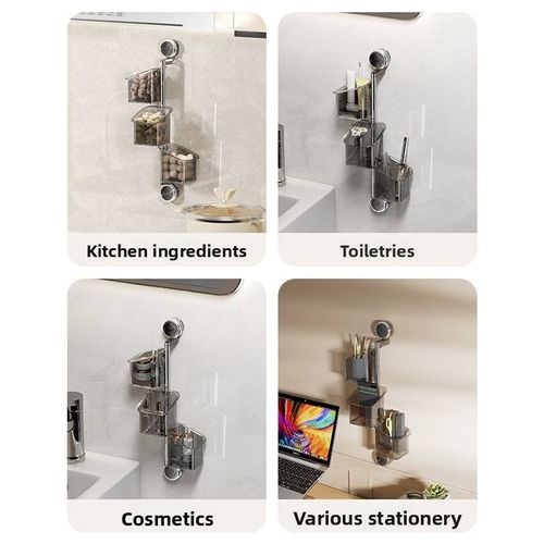 Plastic PVC L-shaped Scallion Ginger Garlic Storage Box Double Suction Cup Rotating Wall-Mounted Kitchen Multi-Layer Storage