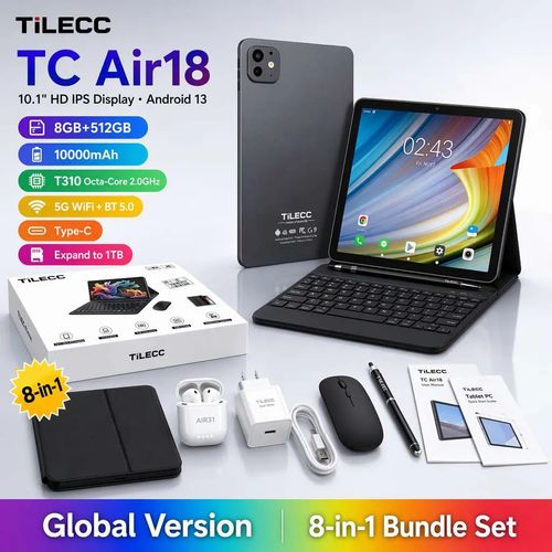TiLECC 10.1 Inch Android Tablet PC 12 Dual Camera Sim 8GB RAM 512GB Bluetooth Fntastic Grey