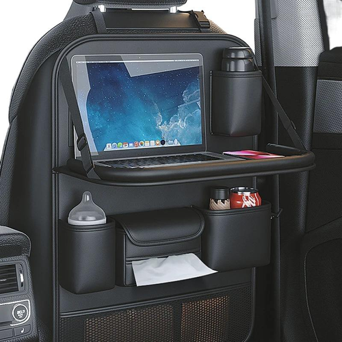 Back Seat Storage Bag with Foldable Table Tray Tablet Holder Tissue Box Multi Pocket Organizer Bag