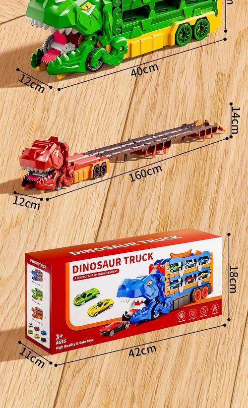 2025 Fun Dinosaur Transport Truck Swallowing Chute Toy with 6 Pieces of Foldable Kids' Catapult Track (Kid-Safe Materials)