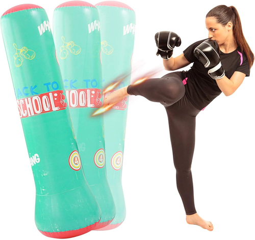 160cm Inflatable Roly-Poly Children's Toy - Upright Boxing Fitness Sandbag for Boxing, Stress Relief, Baby Training and Intellectual Development, Comes with Inflatable Pump and Boxing Gloves 说明：