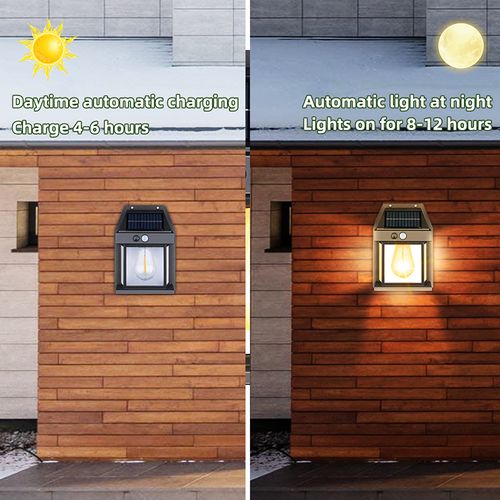 New Type Outdoor Solar Wall Lights, Black, 2-Piece Set, with Motion Sensor Function, Suitable for Villa Garden Lighting, Home Lighting and Courtyard Night Lighting