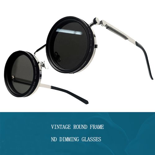 Round UV400 Polarized Smart Sunglasses - 9-Speed ND Dimming & Adjustable Color Tone for Outdoor