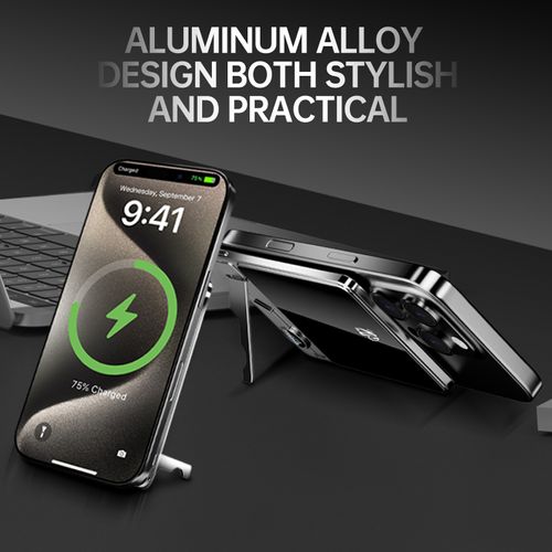 2025 Ultra-Thin Aluminum Alloy 10000mAh Power Bank with Foldable Stand, Magnetic Wireless Charging