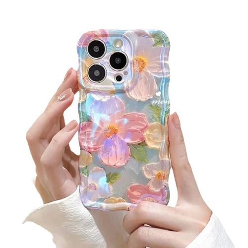 Beautiful Irregular Ruffled Edge Oil Painting Floral Print TPU Phone Case for iPhone