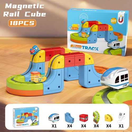 Multi-Functional Electric Magnetic Track Toy: New Structure for Flexible Building, 3D Space Creation for Fun Play, Anti-Derailment with Black Tech Magnet, Block Design for Creativity, Built-in 3.7V Rechargeable Battery, STEAM Learning for Early Education, Easy Twist Disassembly & Clear Guidance