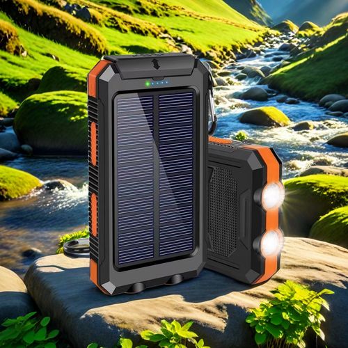 4-in-1 Solar Charger: Solar Power Bank, Built-in Compass, Flashlight, & Waterproof. Your Ultimate Outdoor Adventure Gear! Stay Charged, Found, and Lit.