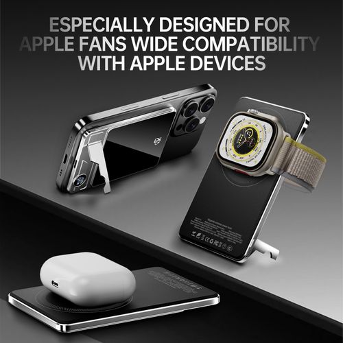 2025 Ultra-Thin Aluminum Alloy 10000mAh Power Bank with Foldable Stand, Magnetic Wireless Charging