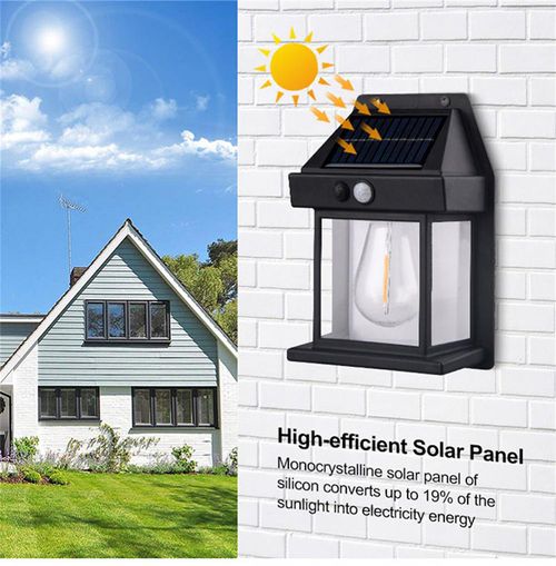 New Type Outdoor Solar Wall Lights, Black, 2-Piece Set, with Motion Sensor Function, Suitable for Villa Garden Lighting, Home Lighting and Courtyard Night Lighting