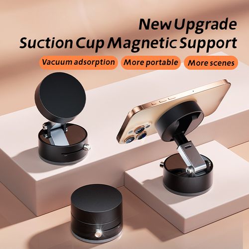 Heavy-Duty Magnetic Phone Stand - Vacuum Suction Cup & Dual-Side Magnetic  Rotatable Car Mount & Desk Stand - Anti-Slip for Kitchen Lazy Hands-Free Use