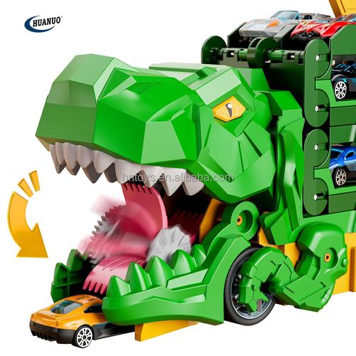 2025 Fun Dinosaur Transport Truck Swallowing Chute Toy with 6 Pieces of Foldable Kids' Catapult Track (Kid-Safe Materials)