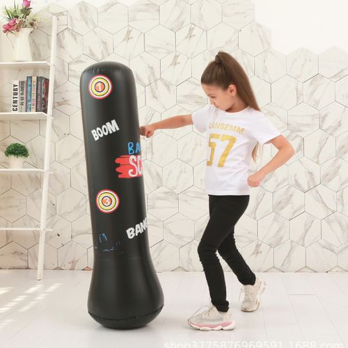 160cm Inflatable Roly-Poly Children's Toy - Upright Boxing Fitness Sandbag for Boxing, Stress Relief, Baby Training and Intellectual Development, Comes with Inflatable Pump and Boxing Gloves 说明：