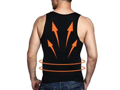 Mens Compression Shirt Slimming Body Shaper Vest Workout Tank Tops Abs Abdomen Undershirts ,Black 2-Piece