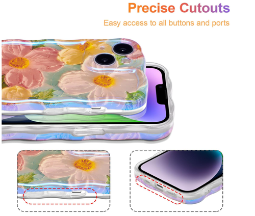 Beautiful Irregular Ruffled Edge Oil Painting Floral Print TPU Phone Case for iPhone