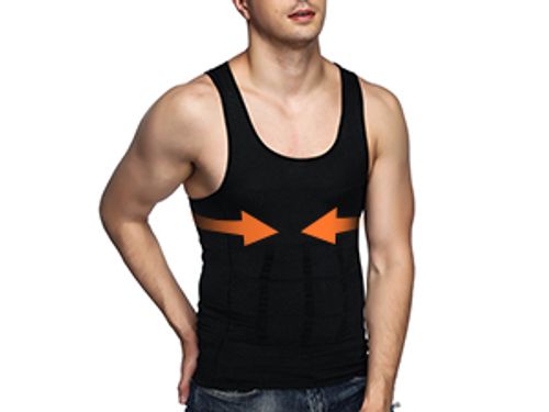 Mens Compression Shirt Slimming Body Shaper Vest Workout Tank Tops Abs Abdomen Undershirts ,Black 2-Piece