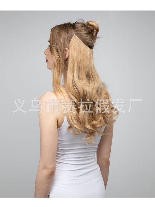 Women's One-Piece U-Shaped Hair Extension Pieces with Abundant Volume - Invisible Fish-Line Wig Pieces, Natural-Looking Long Curly Hair