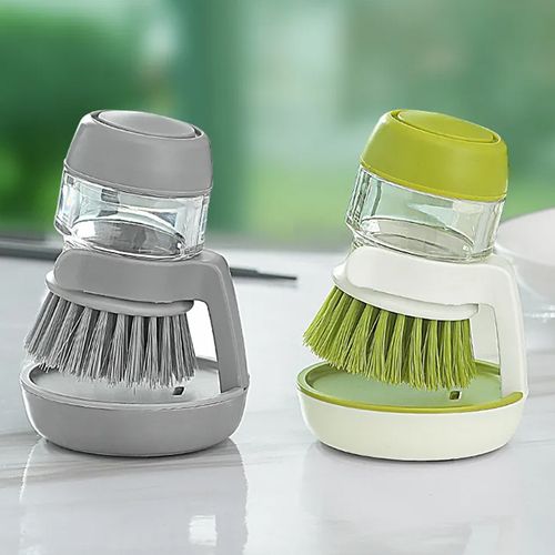 Soap Dispenser with Dish Brush and Storage Bracket, Easy to Clean Kitchen Utensils and Sink, Gray