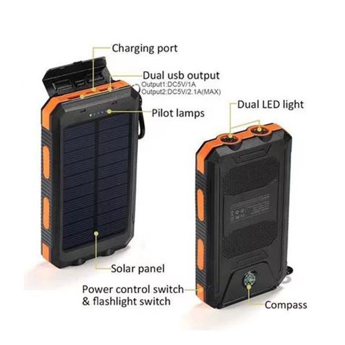 4-in-1 Solar Charger: Solar Power Bank, Built-in Compass, Flashlight, & Waterproof. Your Ultimate Outdoor Adventure Gear! Stay Charged, Found, and Lit.