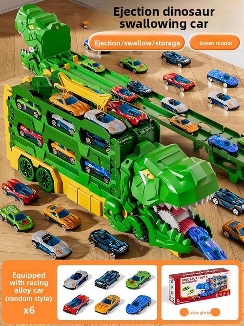 2025 Fun Dinosaur Transport Truck Swallowing Chute Toy with 6 Pieces of Foldable Kids' Catapult Track (Kid-Safe Materials)