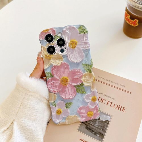 Beautiful Irregular Ruffled Edge Oil Painting Floral Print TPU Phone Case for iPhone