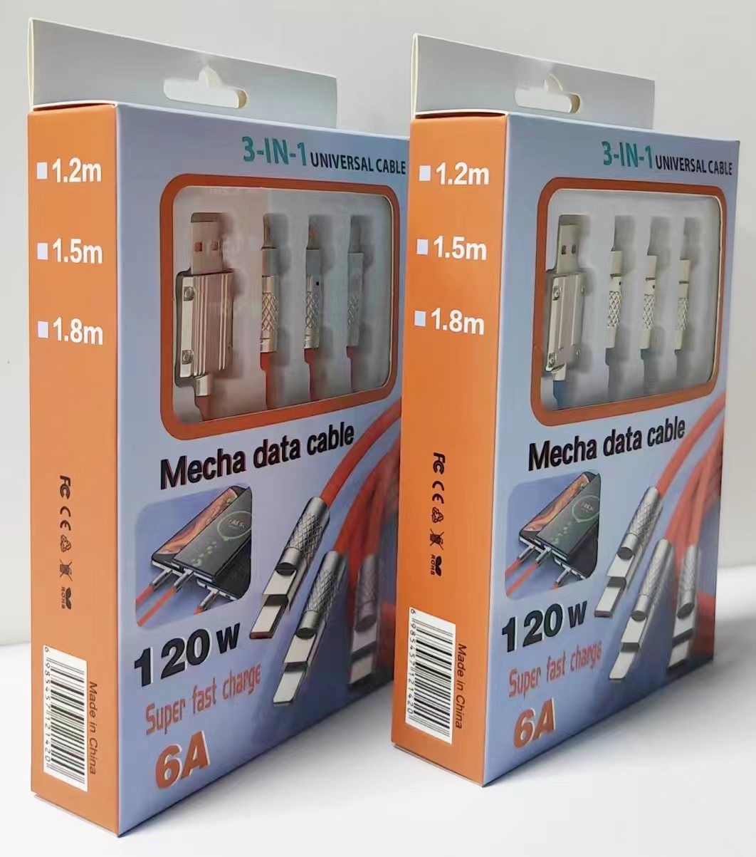 2pcs 120W 3 in 1  Fast Charging Data Cable