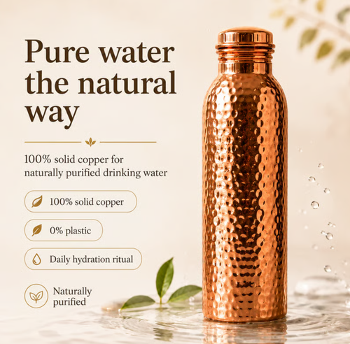 Premium Drinking Bottle Made of Solid Copper – Plastic-Free and Inspired by Ayurveda