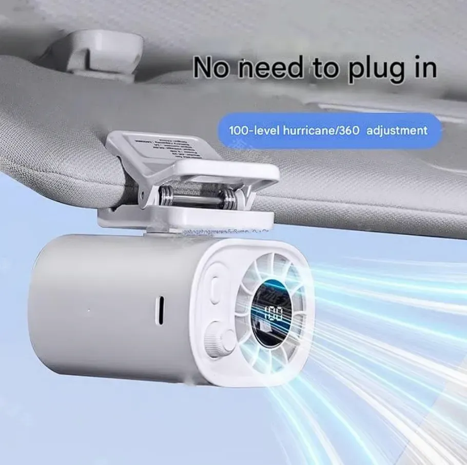 USB Clip-On Car Fan with LED Display