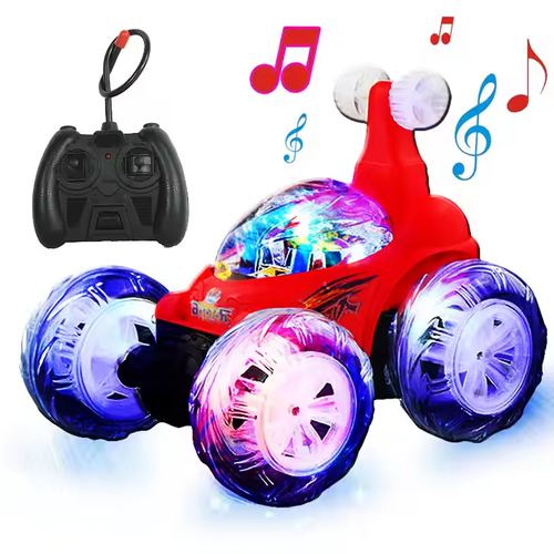 Remote-controlled stunt rolling car, rechargeable car, lights, music, children's toys