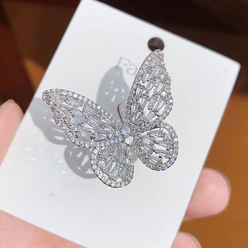 🎁Shiny crystal butterfly knuckle ring open loop fine jewelry zircon diamond 3D butterfly ring for girls and women as a gift