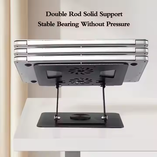 Metal adjustable laptop stand, 360-degree rotating laptop cooling stand, foldable laptop lifter stand, with dual fans