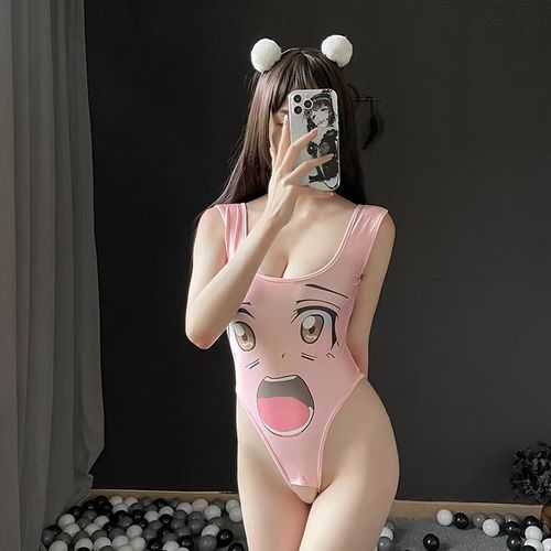 Erotic lingerie cartoon open-knee seamless bodysuit, seductive and sexy, pure desire style uniform, spicy battle dress, all sizes