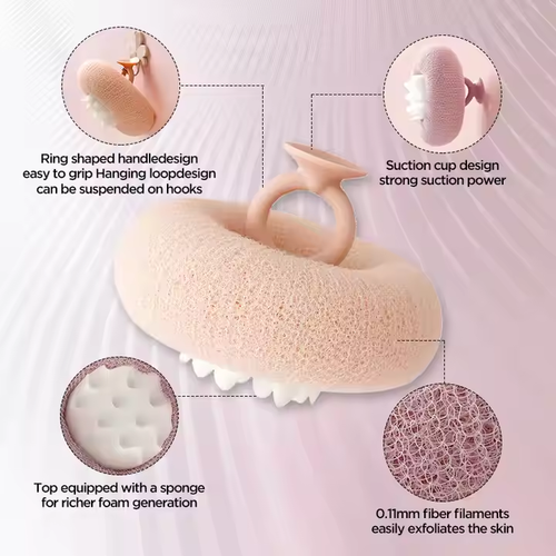 New soft net exfoliating bath massage ball with round handle and suction cup