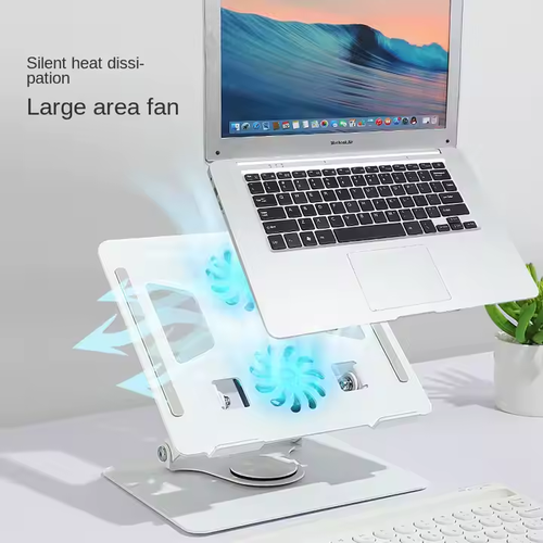 Metal adjustable laptop stand, 360-degree rotating laptop cooling stand, foldable laptop lifter stand, with dual fans
