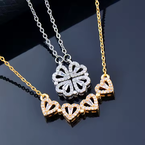 2025 Hot Sale Women's opening and closing clover necklace, fashionable love folding creative collarbone chain