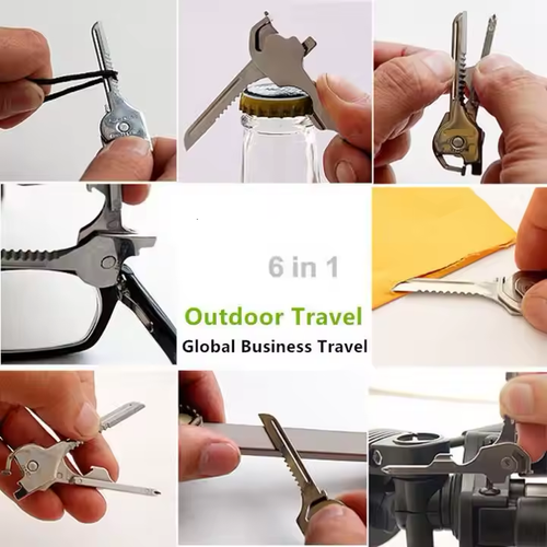 Outdoor portable multi-functional 6-in-1 Swiss technology tool promotion keychain