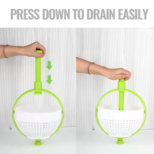 Multi-functional salad, vegetable and fruit rotating spin drying and draining basket kitchen rotating dehydrator