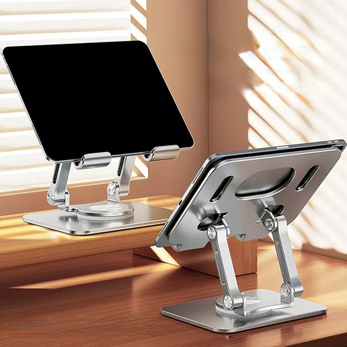 Foldable aluminum desktop phone stand and tablet stand, suitable for mobile phones and tablets, with 360-degree rotating base🤗🤩