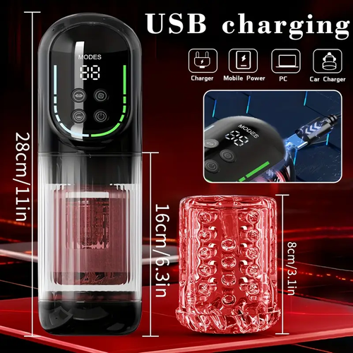 Sexual Experience 8-in-1, Automatic Oral Sex and Self-Pleasure Device, 7 insertion modes, 7 rotation settings, 7 sucking and licking options, 2000mAh battery, adult male equipment