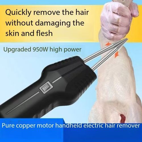 Portable handheld machine for removing feathers and plucking hair from chickens and quails