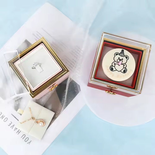 New design Surprise gift Rotating Hidden Jewelry box Bear cake display jewelry box 🎉
