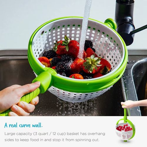 Multi-functional salad, vegetable and fruit rotating spin drying and draining basket kitchen rotating dehydrator
