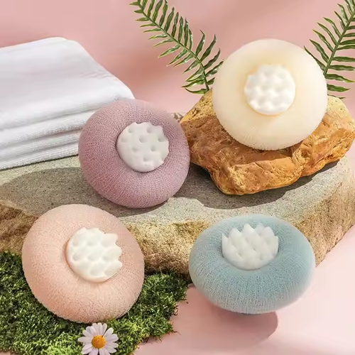 New soft net exfoliating bath massage ball with round handle and suction cup