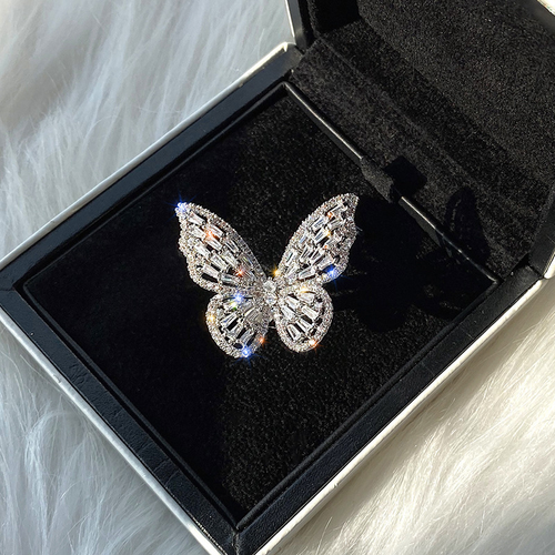 🎁Shiny crystal butterfly knuckle ring open loop fine jewelry zircon diamond 3D butterfly ring for girls and women as a gift