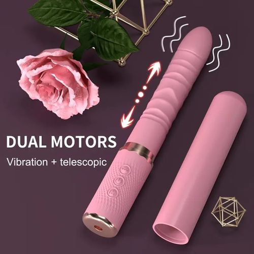 The pink dual-motor realistic push-pull egg vibrator with heating function, a sex toy vibrator for clitoral stimulation for anal stimulation, 10 modes of adult extendable vibrating sex toy, suitable for female couples.