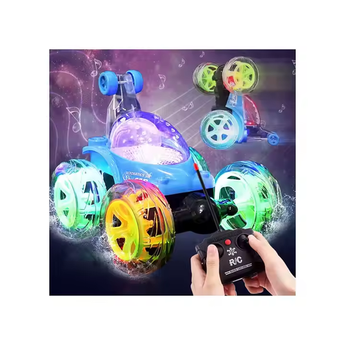 Remote-controlled stunt rolling car, rechargeable car, lights, music, children's toys