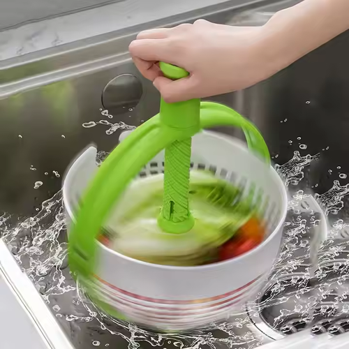 Multi-functional salad, vegetable and fruit rotating spin drying and draining basket kitchen rotating dehydrator